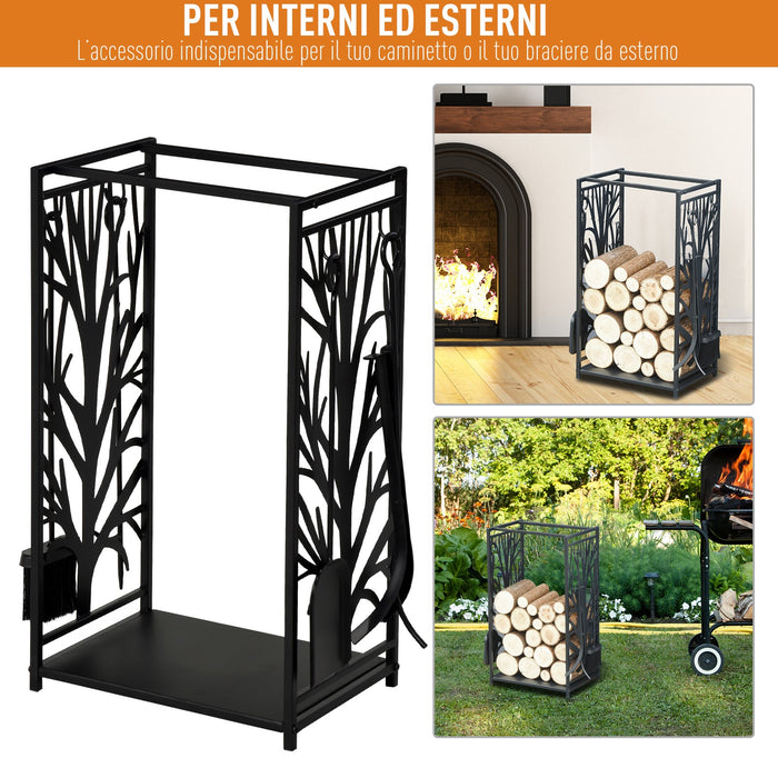 Easycomfort Potalegna di Design per Camino in Acciaio Nero e Antiruggine, per Interni ed Esterni, 46 x 30 x 70 cm
