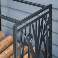 Easycomfort Potalegna di Design per Camino in Acciaio Nero e Antiruggine, per Interni ed Esterni, 46 x 30 x 70 cm