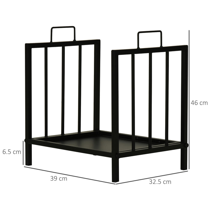 Easycomfort Portalegna da Interno ed Esterno in Metallo con 2 Manici e Base Rialzata, 39x32.5x46cm, Nero