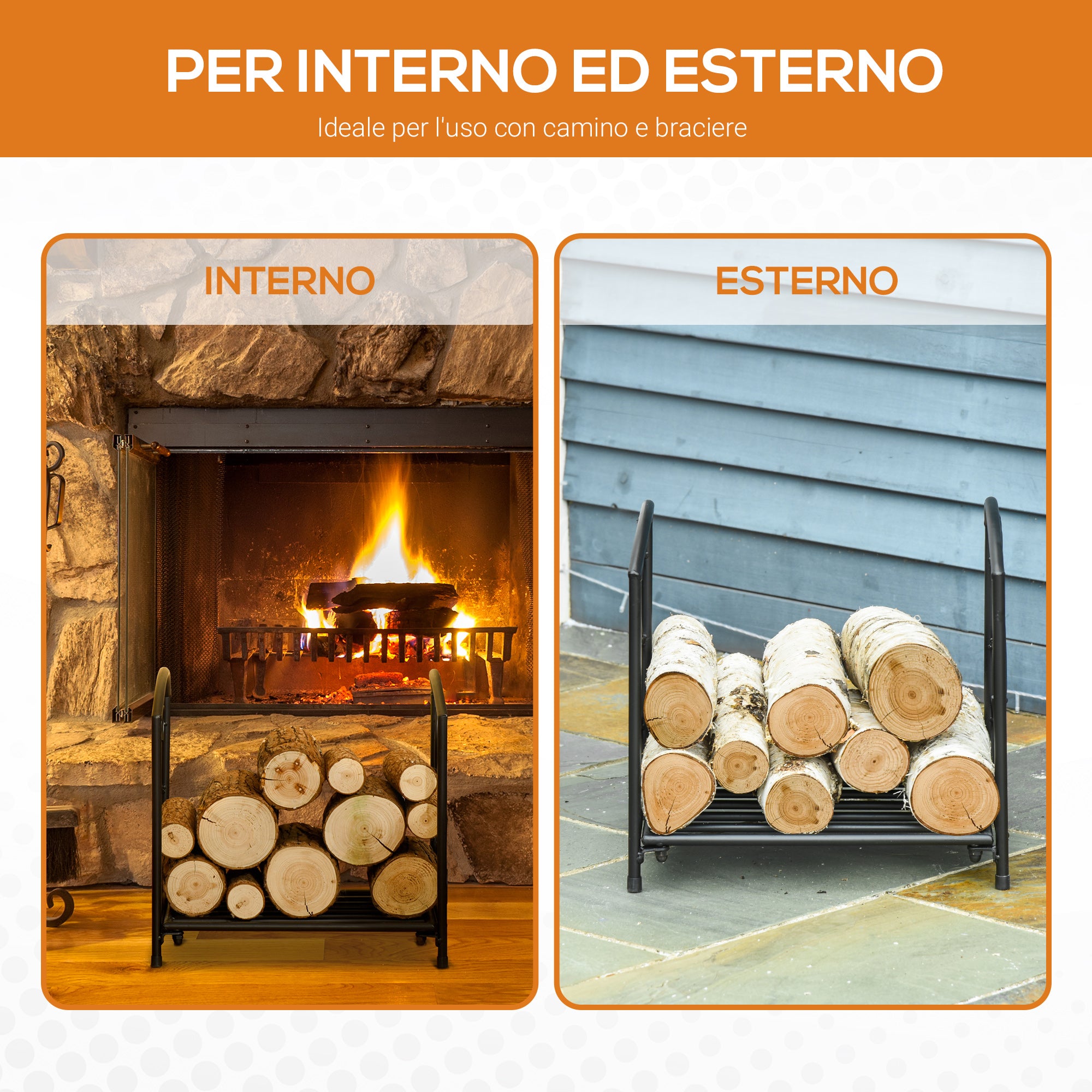 EasyComfort Portalegna per Camino da Interno ed Esterno in Metallo, 50kg di Legna, 39.5x31.5x39.5cm - Nero