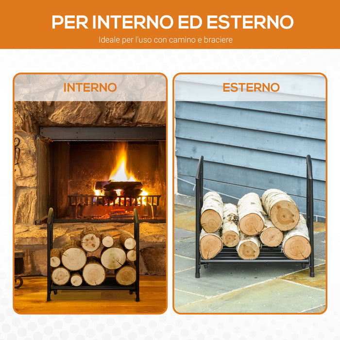 EasyComfort Portalegna per Camino da Interno ed Esterno in Metallo, 50kg di Legna, 39.5x31.5x39.5cm - Nero