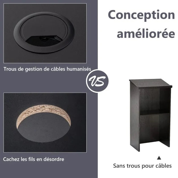 Leggio per podio/hostess da 116,5 cm con ripiano portaoggetti e fori per cavi leggio in legno per chiesa ufficio ristorante nero 20_0005357