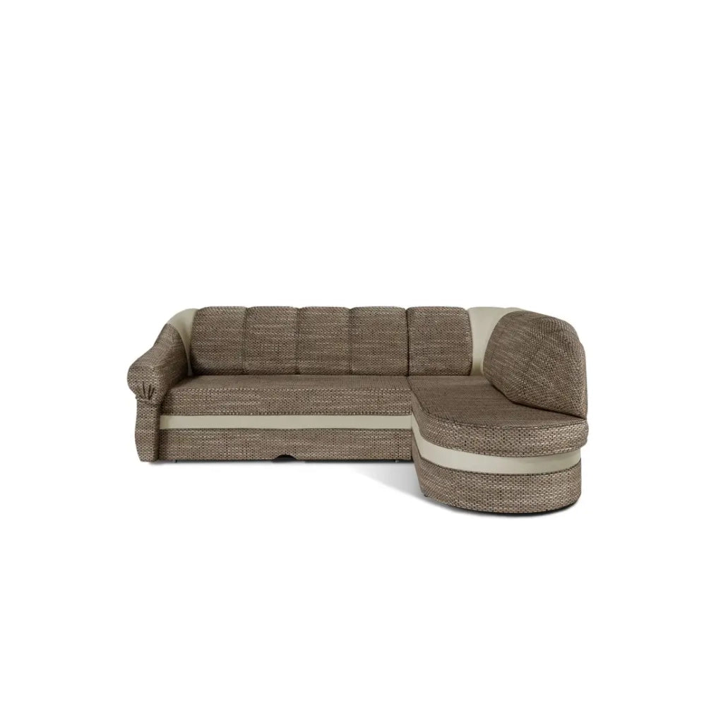 Divano ad angolo destro convertibile BENANA 250 cm beige e marrone con contenitore