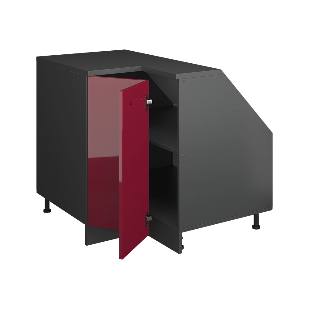 Mobile sottotetto Mobile angolare Rion Rosso lucido/Antracite 75.6 x 83.8 cm con 1 porta, carcassa dell’armadio profondità 60 cm Vicco
