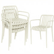 Set di 4 Sedie da Giardino Impilabili con Braccioli ¨C Zephmum ¨C Design a Lamelle, Ergonomico, Cremewei?