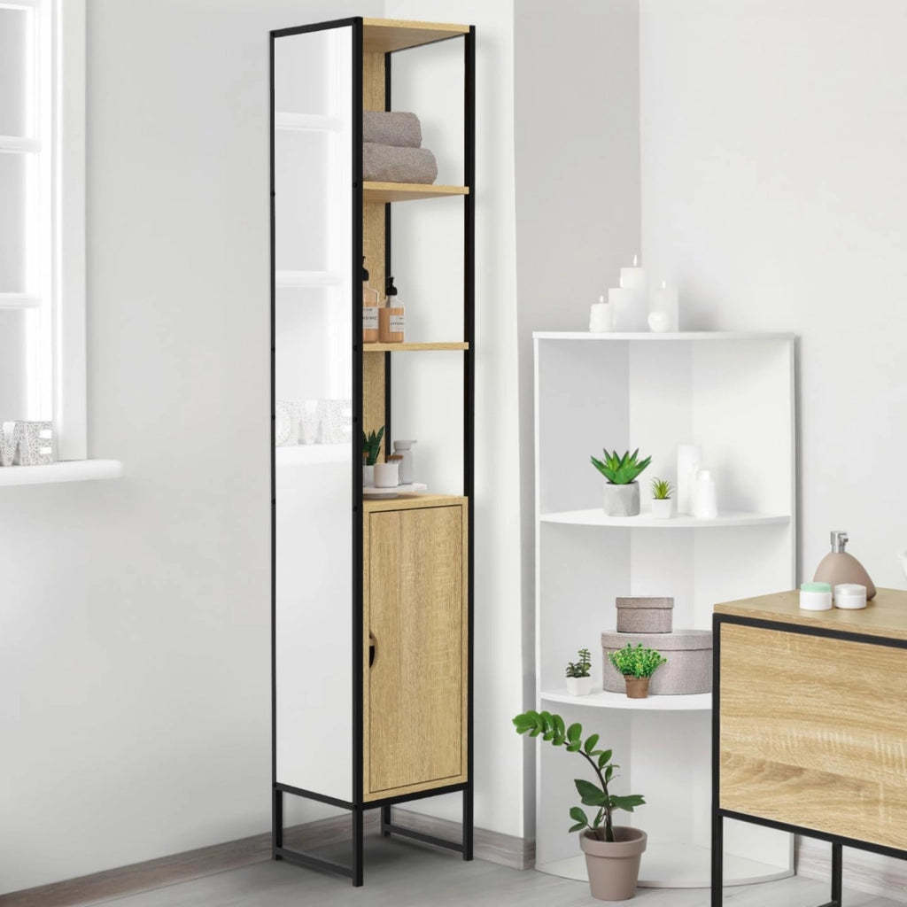 DETROIT Mueble de baño de 1 puerta con espejo y estantes de diseño industrial