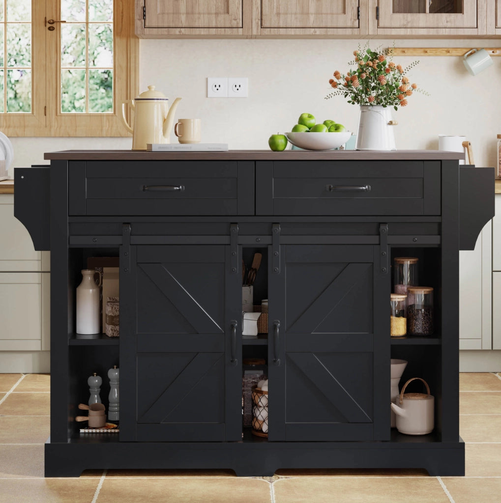 Isola cucina con piano ribaltabile e 2 ante scorrevoli; 120x45(70)x91 cm; nero; MDF