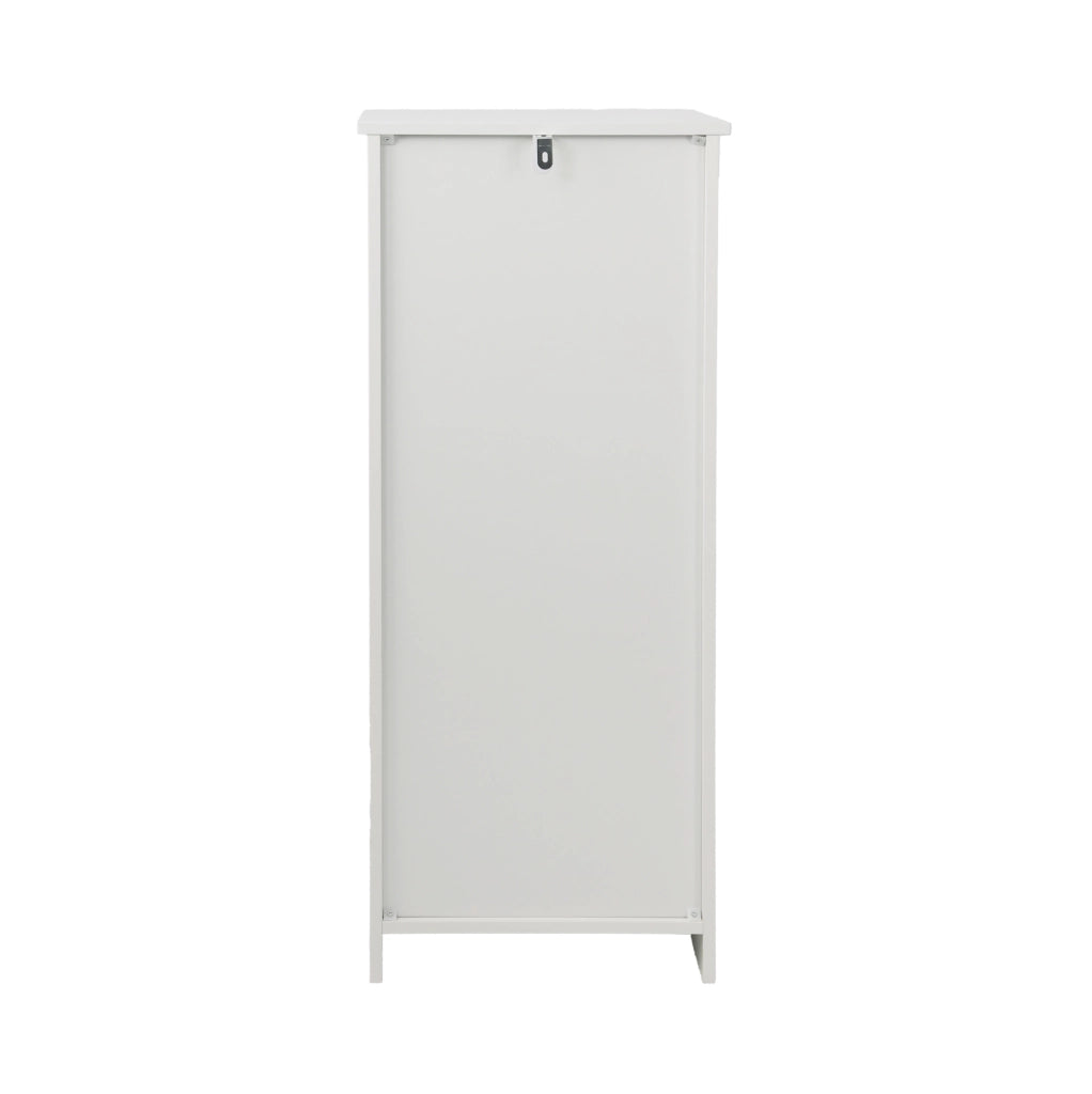 Mobile bagno basso bianco con ante a lamelle e vani portaoggetti