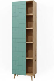 Armadio per il bagno Rudi, Verde menta, 56 x 193 cm con ante e vani a giorno, con meccanismo push-to-open e struttura combinabile
