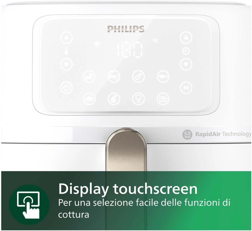 Philips Airfryer Serie 5000 XXL, 7,2L (1,4Kg) - 6 porzioni, Friggitrice ad Aria 16-in-1, connessione Wifi, 90% di grassi in meno con Tecnologia Rapid Air, app HomeID. Bianco(HD9285/00)
