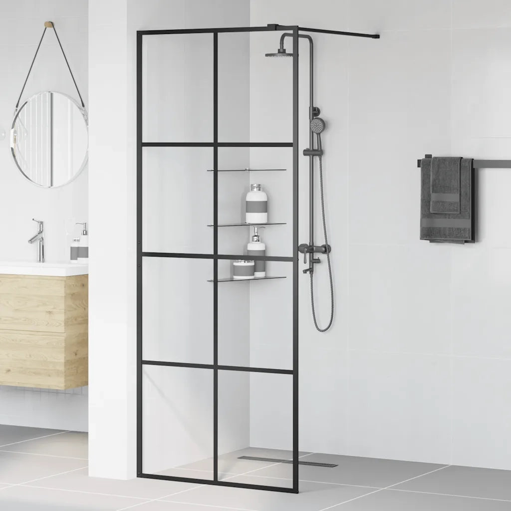 Parete per Doccia Walk-in Vetro Trasparente ESG 80x195 cm Nera 151033