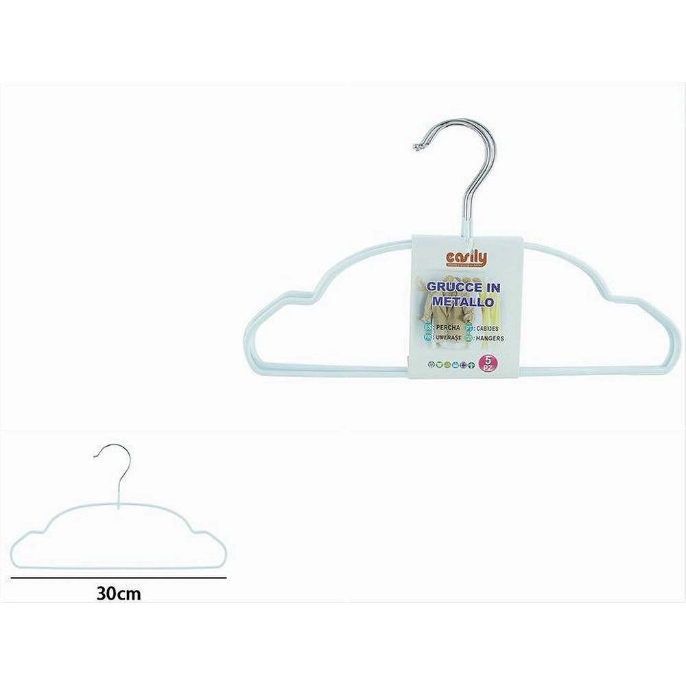 Trade Shop - Set 5 Pz Grucce Stampelle Metallo Gommate Antiscivolo Bianco Appendi Abiti 87674 -