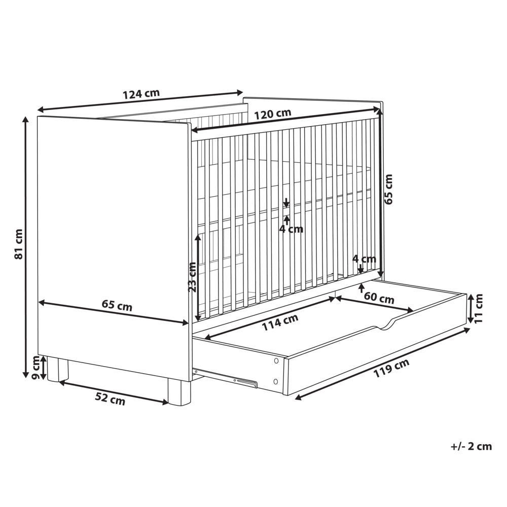 Lettino culla per neonati in MDF bianco marrone chiaro 60 x 120 cm con barre regolabili in altezza Dimensioni standard Accessori per la cameretta Design minimalista