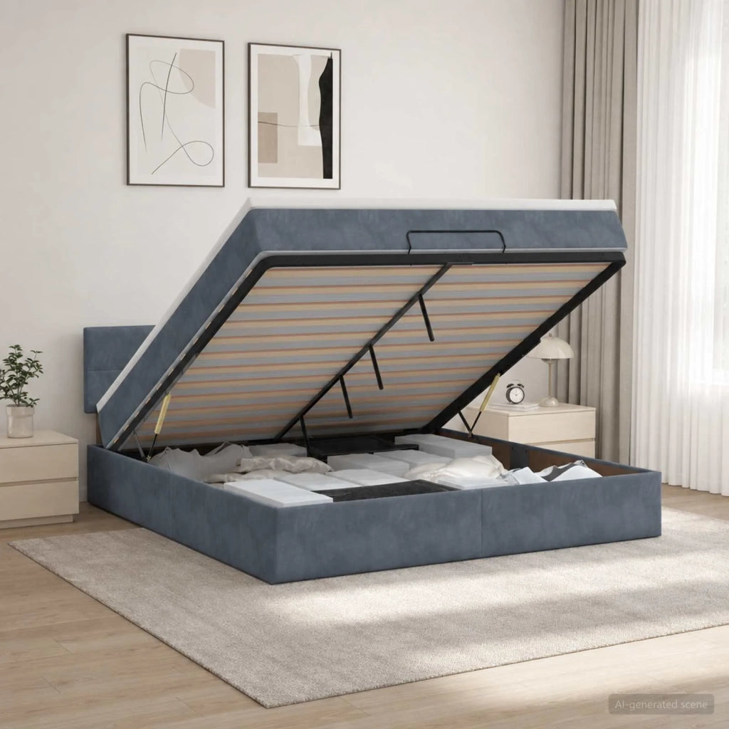 Letto Ottomano con Materasso e LED Grigio Scuro 140 x 200 cm 3457144