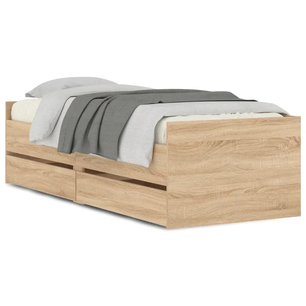 Letto singolo | Letto per adulti | Giroletto con Cassetti Rovere Sonoma 90x200 cm