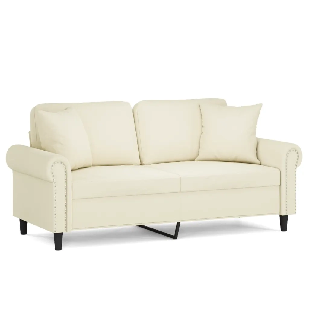 Divano a 2 Posti con Cuscini-Sofa 2 Posti con Cuscini Crema 140 cm in Velluto 495567