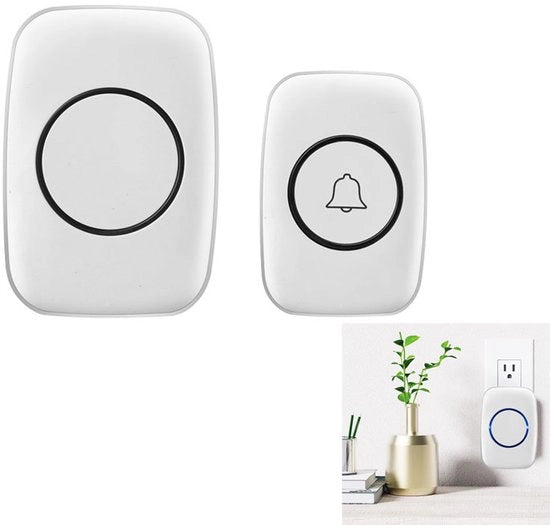 Deurbel wireless - Kit di allarme - Allarme acqua resistente - Con funzione di lampeggio LED - 60 squilli - Regolazione del volume su 5 livelli - Segnali di suono e luce - Trasmettitore e ricevitore - Adatto per casa, ufficio e classe - Bianco