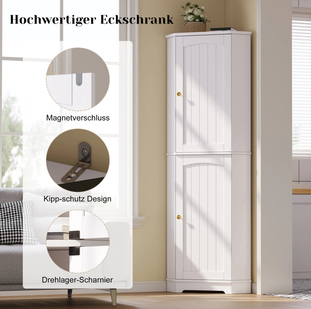 Mobile angolare alto in MDF bianco 42x42x166 cm