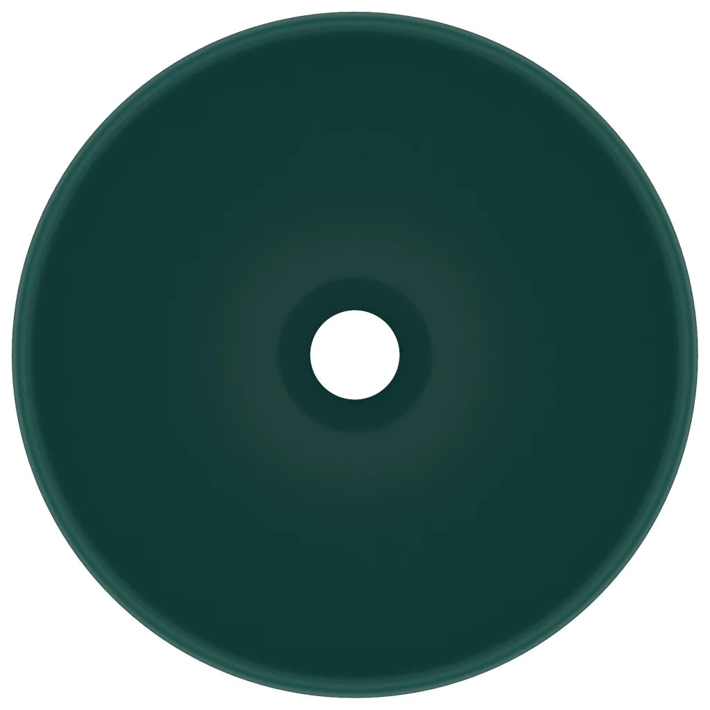 Lavandino Lusso-Lavabo-Lavello Rotondo Verde Scuro Opaco 32,5x14 cm Ceramica