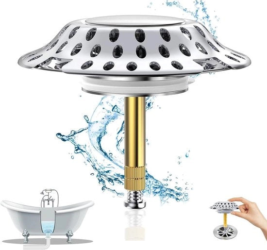 Stoppera universale per vasca da bagno con dispositivo di intercettazione e filtro - diametro 72 mm - Adatto a tutti i modelli di vasca da bagno