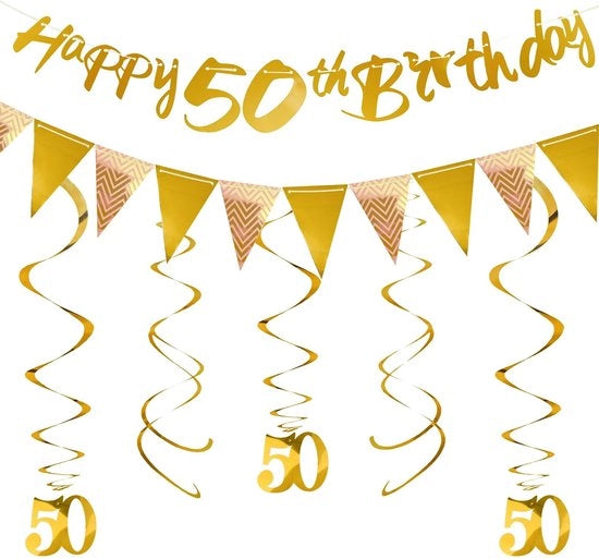 Set di decorazioni per compleanni con slitta a spirale in oro - slitta a bandiera - slitta a spirale - decorazione per feste - 18° compleanno - eleganza raffinata