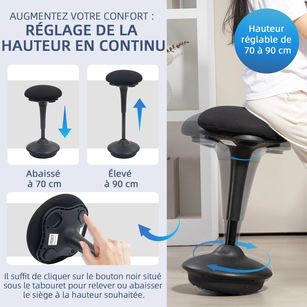 Sgabello da Ufficio Ergonomic ¨C zephmum ¨C Nero 36x36x70-90 cm