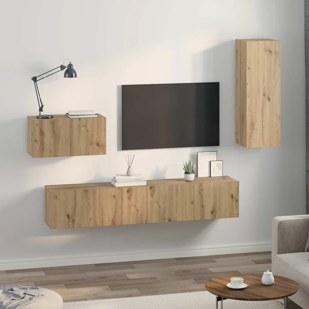 Mobile TV da Parete 4 pcs Rovere artigianale Legno multistrato 3393467