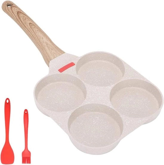 Padella per pancake e uovo in alluminio 4 tazze - Adatto a Tutti i Tipi di Cucine e Piani di Cottura Induzione (Bianco) padella per omelette giapponese