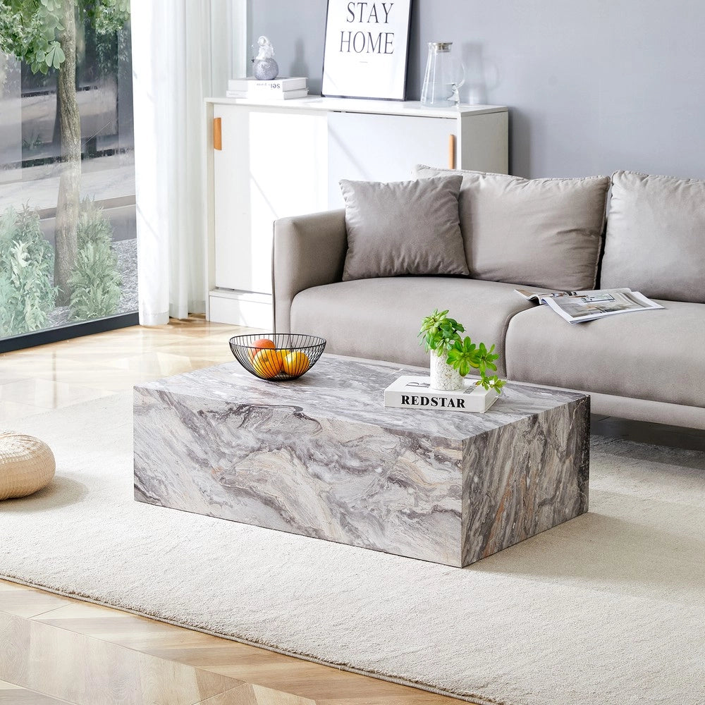 Tavolino da Caff¨¨ Rettangolare ¨C MINIMAL ¨C Effetto Marmo, MDF, Grigio, 90x50x30 cm