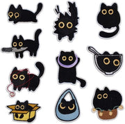 Pannelli decorativi 10 pezzi - Ricamati - Gatto nero - Pannelli per stirare/ cucire - Adesivi autoattacchi - Poliestere - Pannelli per tessuti decorativi cartoon