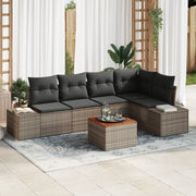 Set di Divani da Giardino da 6 Pezzi con Cuscini Grigio Polirattan Acacia