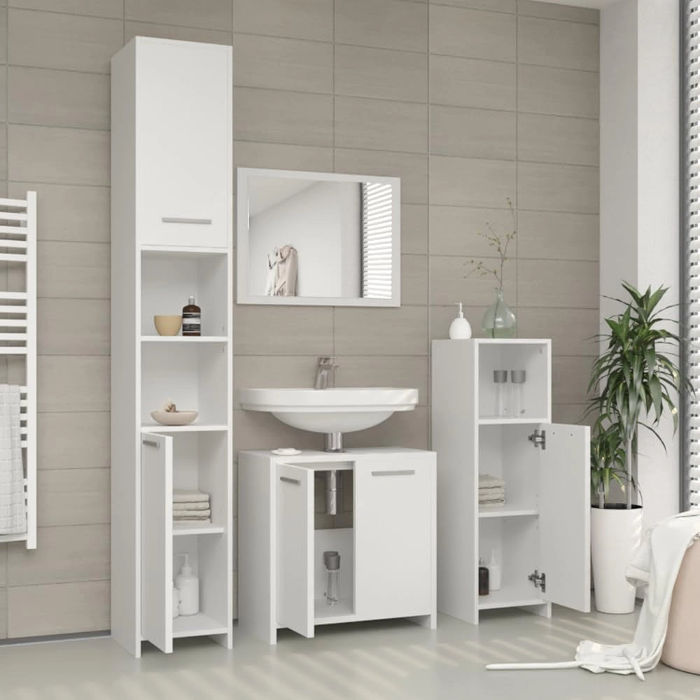 Mobiletto bagno Kiko, Bianco, 30 x 95 cm, combinabile con la serie Kiko per la conservazione in bagno