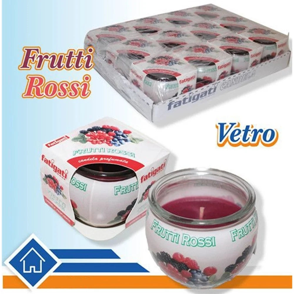 Trade Shop - Set 12 Pz Candela In Vasetto Di Vetro Profumo Ai Frutti Rossi Ambiente Decorativo 382248 -