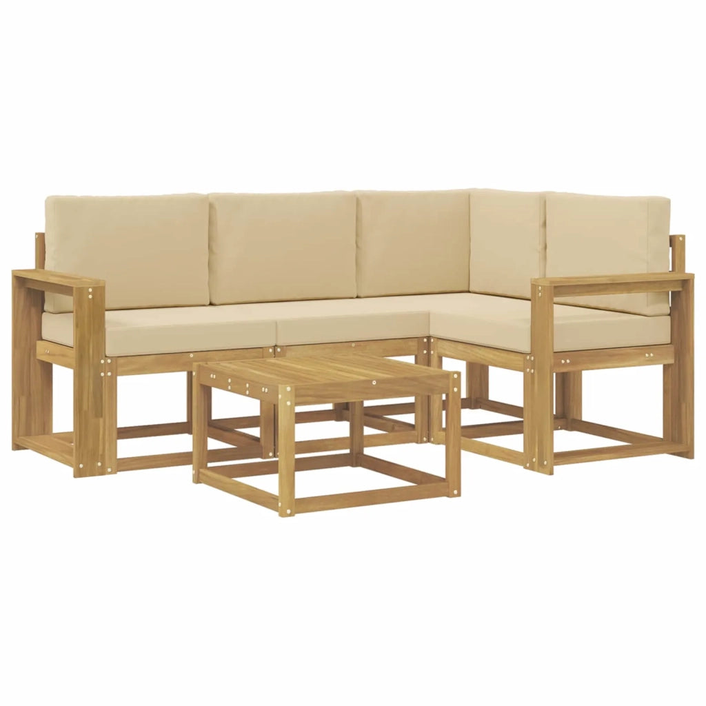 Set di divani da esterno con cuscino 5 pcs Bianco e Beige