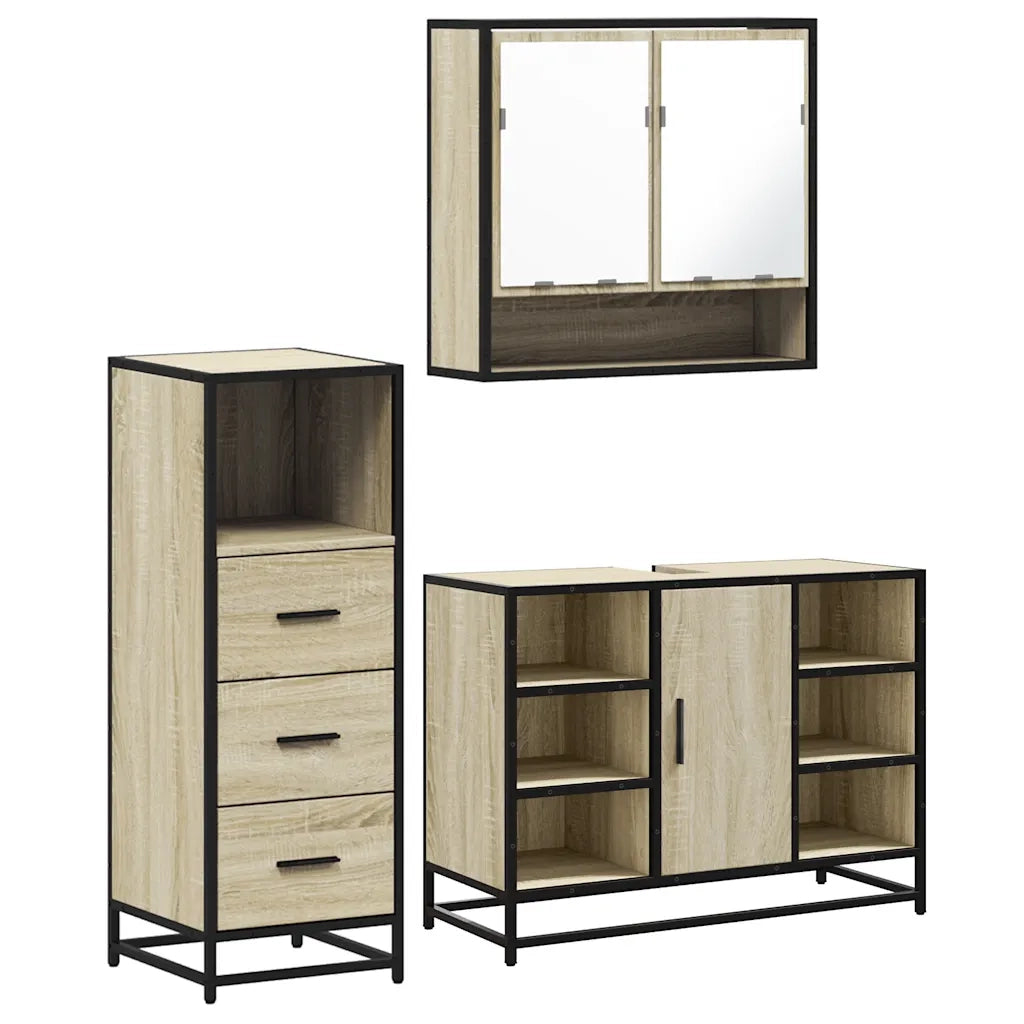 Set Mobili da Bagno 3 pz Rovere Sonoma in Legno Multistrato
