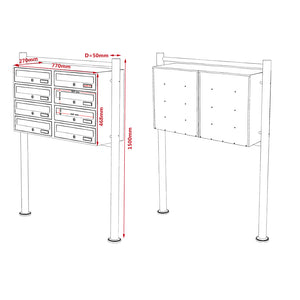 Cassetta postale condominiale autoportante, 8 posti, nero, 945 x 270 x 1500 mm 2 moduli