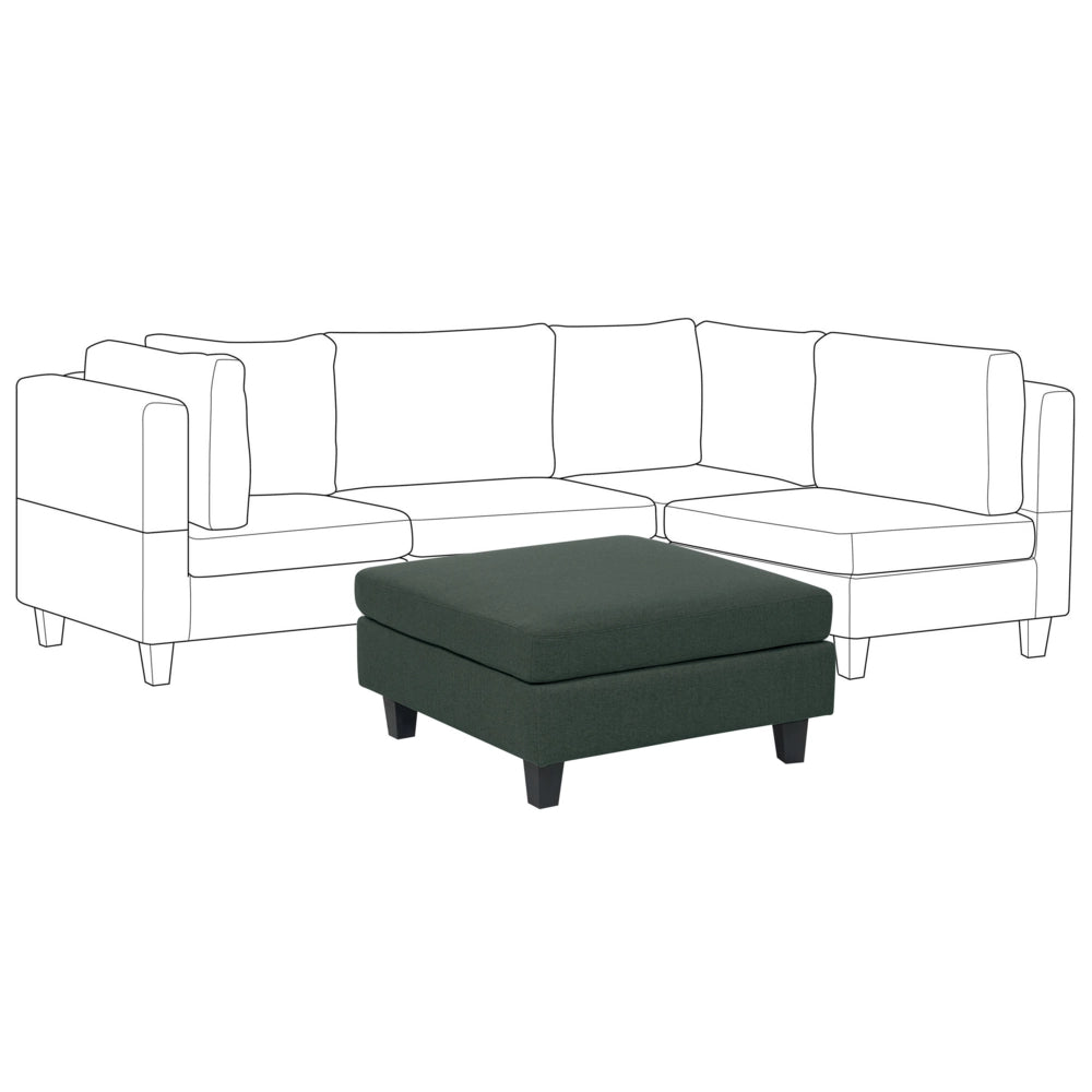 Pouf Poggiapiedi Rivestito Tessuto Verde Scuro Quadrato Minimalista Moderno