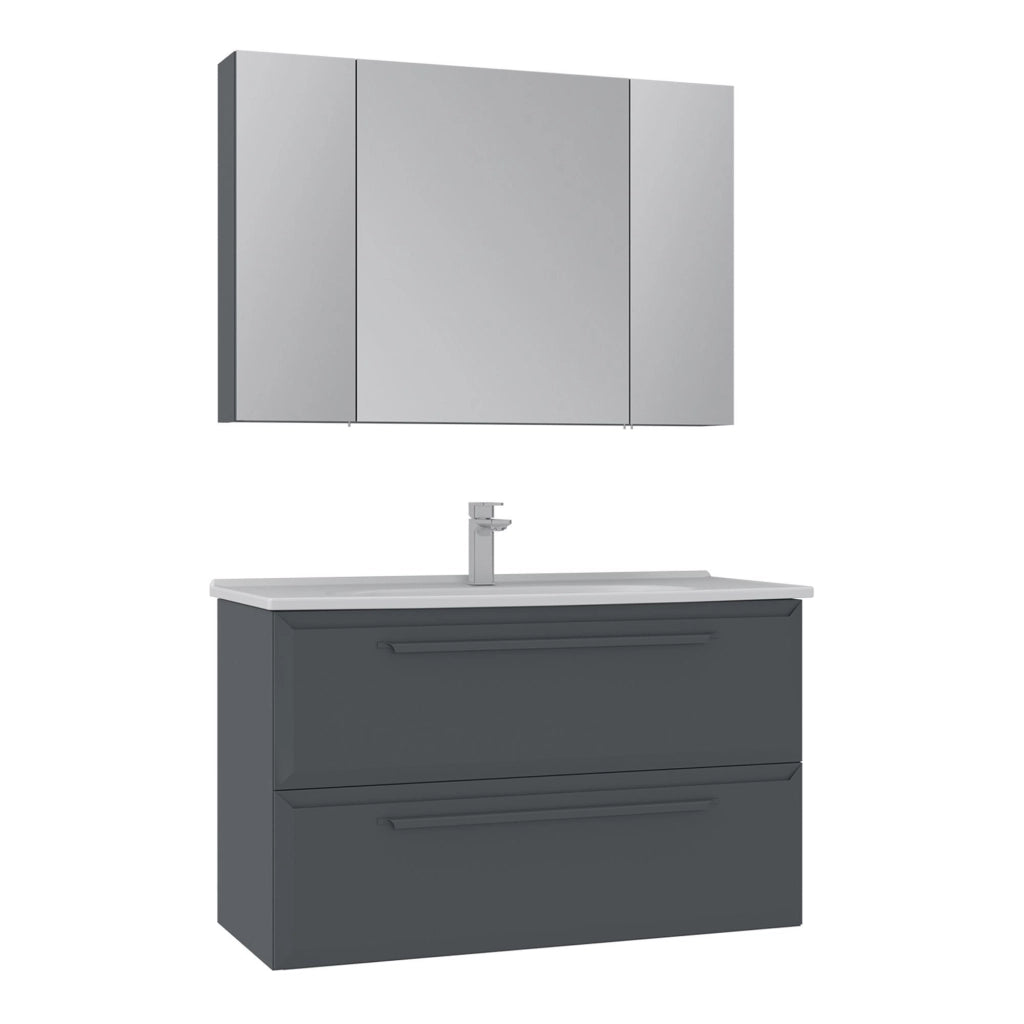 Set mobile lavabo con specchio (2 pezzi) "Nuvola 100 v2" - 100 x 50 x 62 cm - Antracite