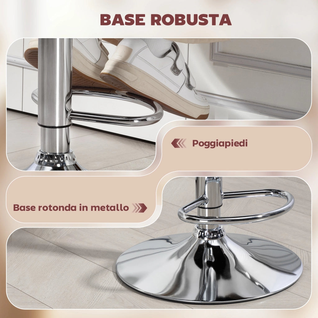 Sgabello da Bar con Schienale e Braccioli, Altezza Regolabile e Poggiapiedi, Finta Pelle Rosso