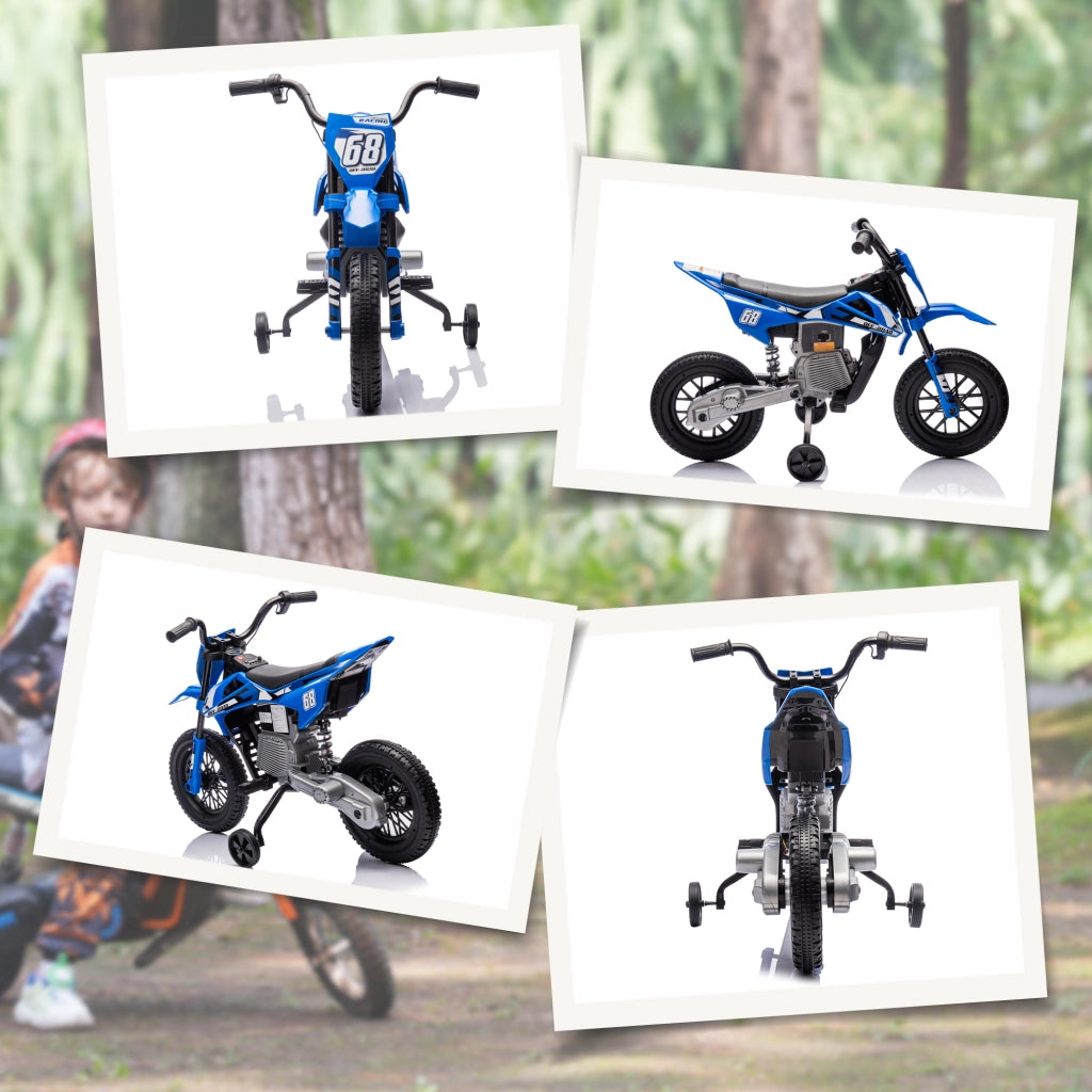 Moto Elettrica per Bambini 3-6 Anni 107x56x70 cm Batteria 12V e Rotelle Rimovibili Blu