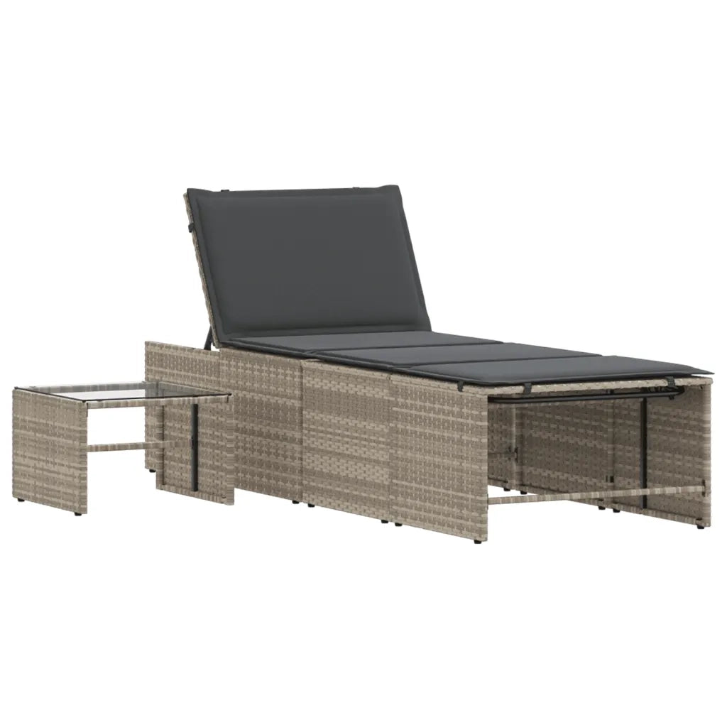 Lettini prendisole 2 pz con tavolo grigio chiaro in polyrattan 368427