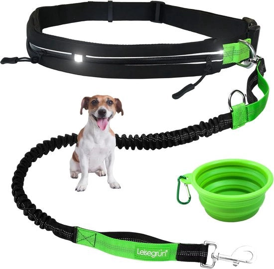 Cinturino per cani da jogging per cani piccoli fino a 10 kg, libertà di movimento con cinturino addominale, 135 cm - 185 cm, nero