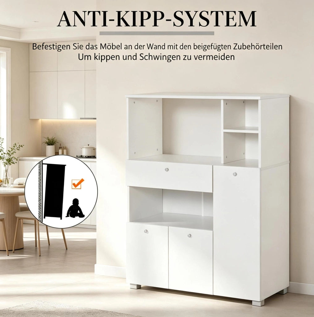 Credenza da cucina 90x40x120 cm bianca in truciolare e alluminio