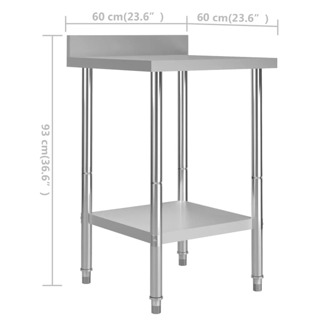Tavolo da lavoro professionale da cucina con alzatina 60 x 60 x 93 cm acciaio inox 02_0045410