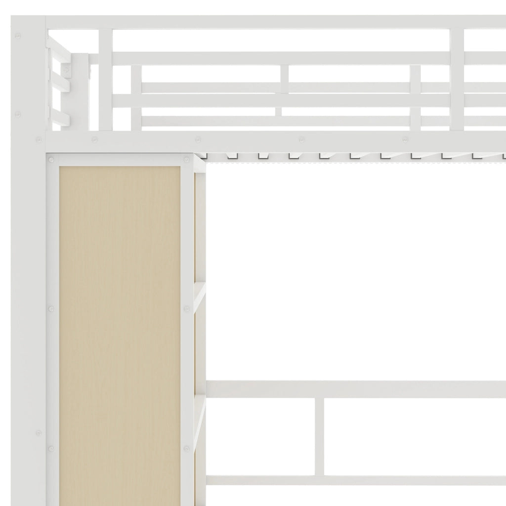DESMIU Letto a Soppalco 1 Posto con Scrivania, Ripiani, LED e Scala Contenitore 90 × 200 cm Senza Materasso