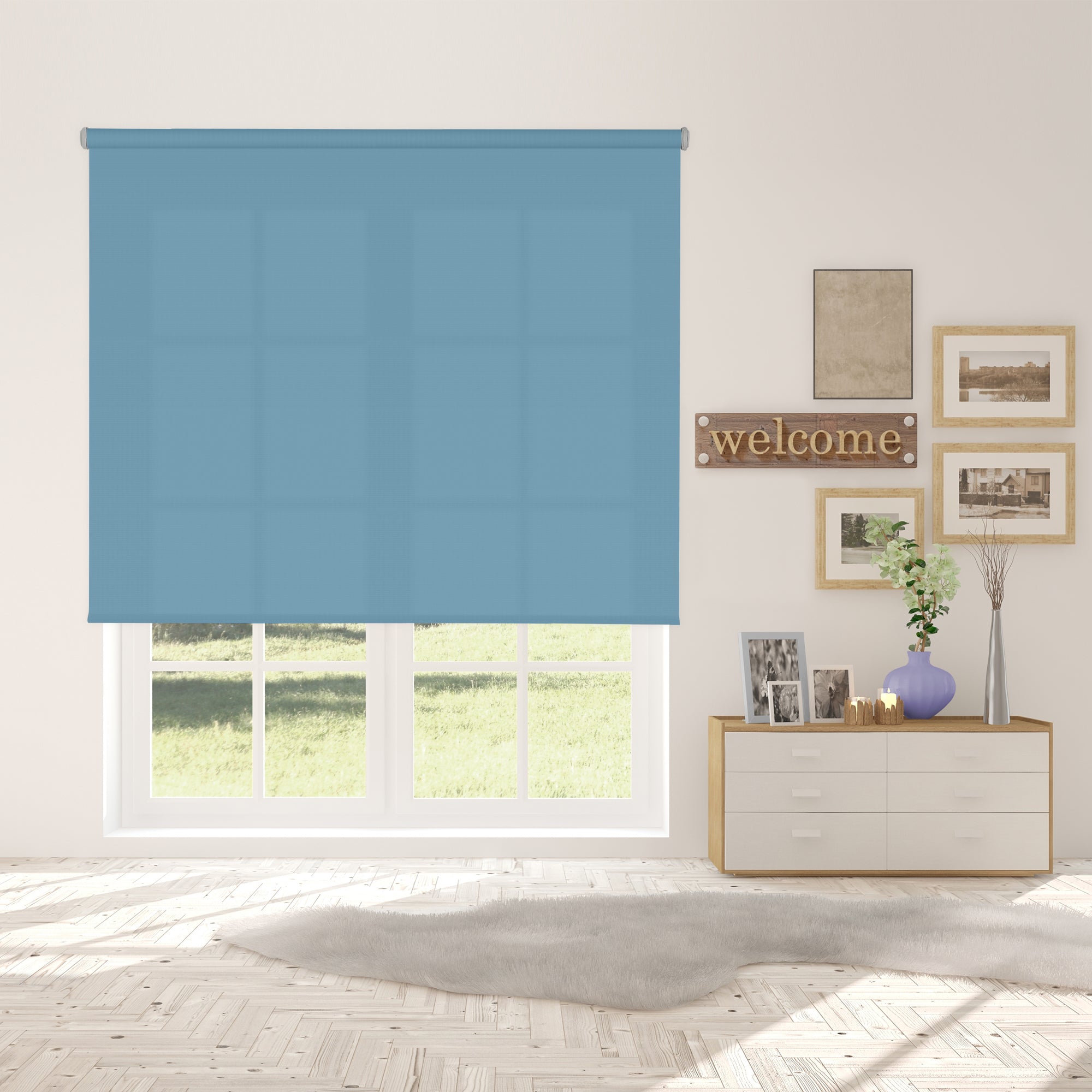 VIEWTEX Tenda a rullo traslucida L2000 azzurro siberiano 150 X 250cm - Made in Europe - 5 anni di garanzia