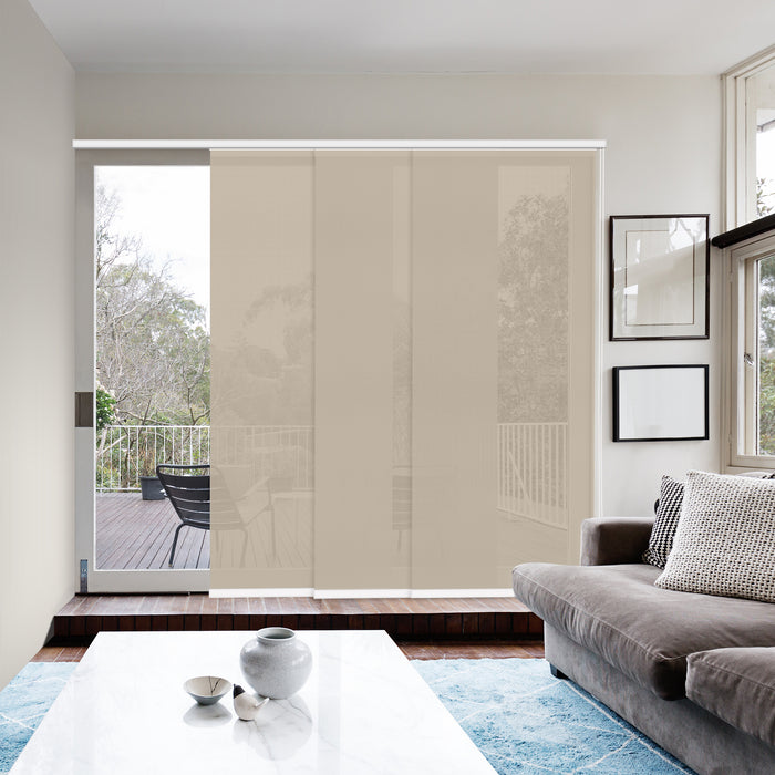 VIEWTEX Kit di pannelli giapponese (binario e pannelli) Screen - Grado di apertura 10% - Linen Sabbia 144 cm - Made in Europe - 5 anni di garanzia