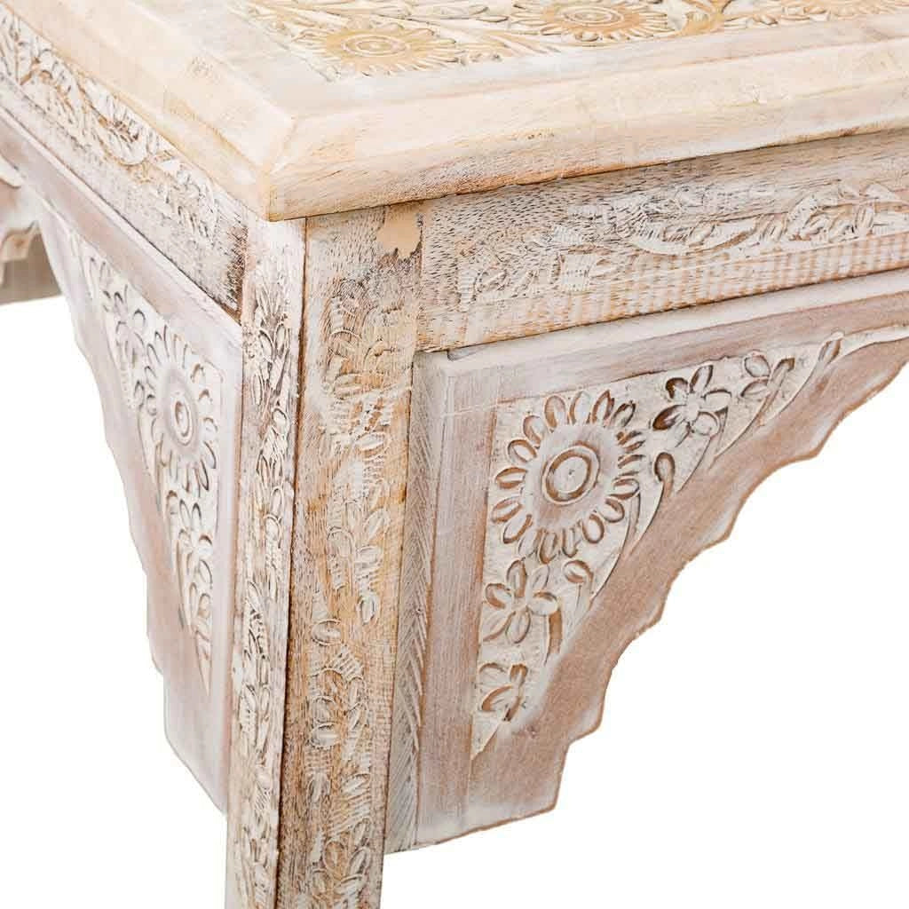 Comodino da caffè in legno bianco artigianale 45x45x45h cm