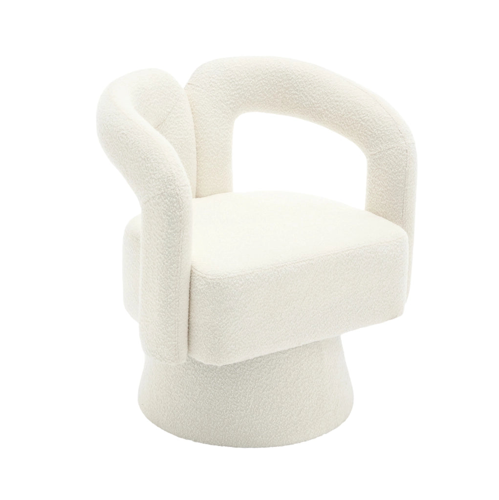 Poltrona girevole in bouclé beige a 360° con base in metallo