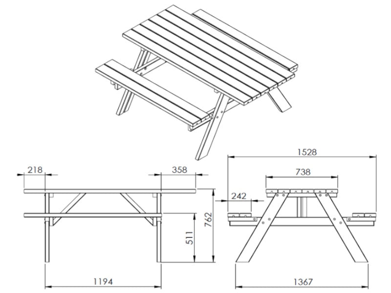 Tavolo con panche in legno impregnato Picnic Oasi inclusive 177x154x74 cm